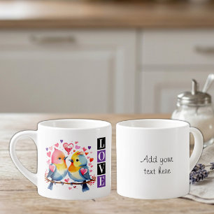 Lovebirds custom text purple espresso cup