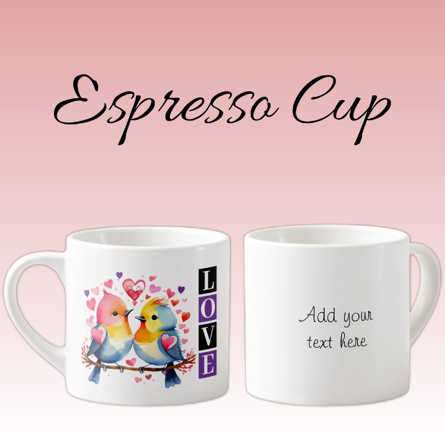 Lovebirds custom text purple espresso cup (Creator Uploaded)