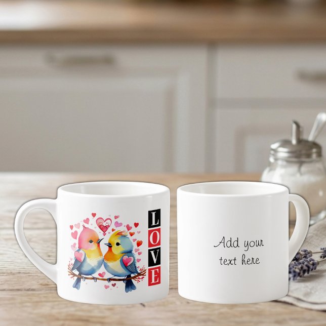 Lovebirds custom text red espresso cup (Creator Uploaded)