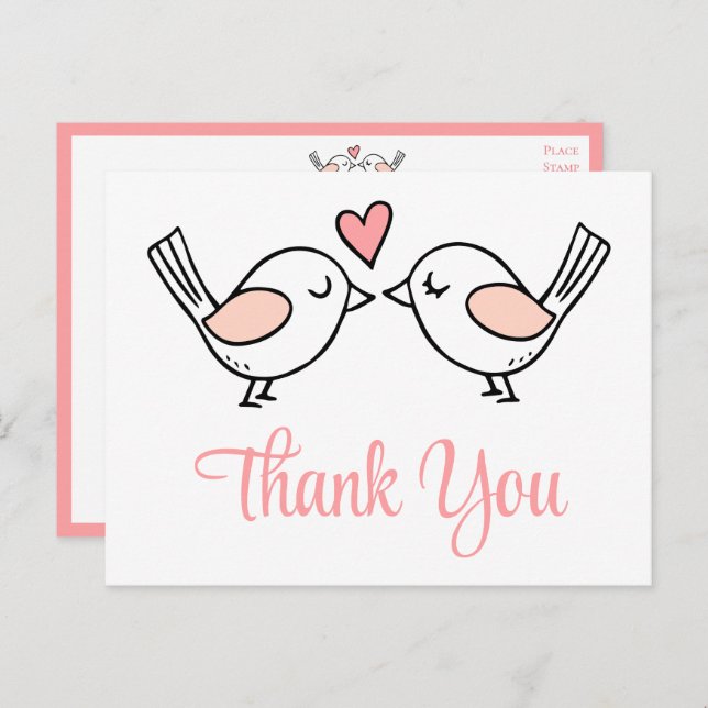 Lovebirds Cute Love Birds Pink Wedding Thank you Postcard (Front/Back)