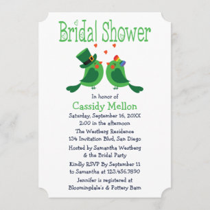 Lovebirds Green & White Bridal Shower Invitation
