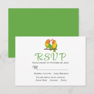 Lovebirds Green Yellow Love Birds Wedding RSVP Card
