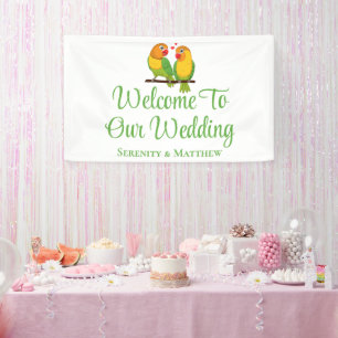 Lovebirds Green Yellow Love Birds Wedding Welcome  Banner