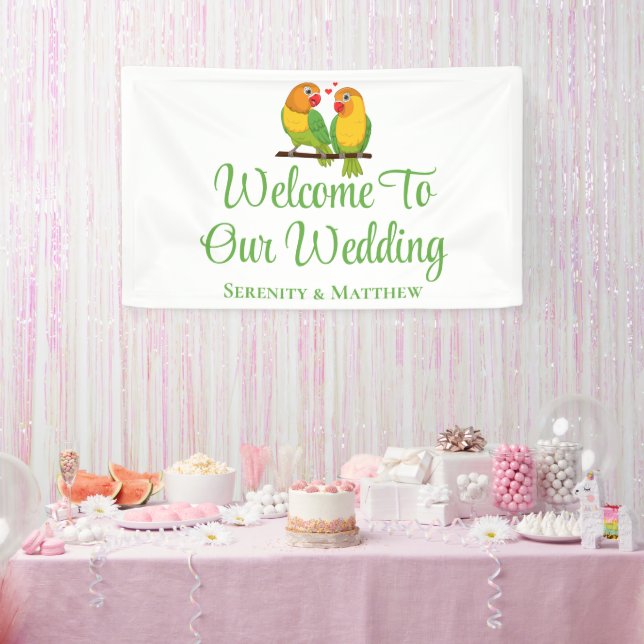 Lovebirds Green Yellow Love Birds Wedding Welcome  Banner (Party)