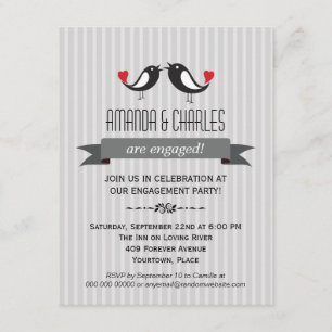 Lovebirds  Grey Engagement Party Invitation