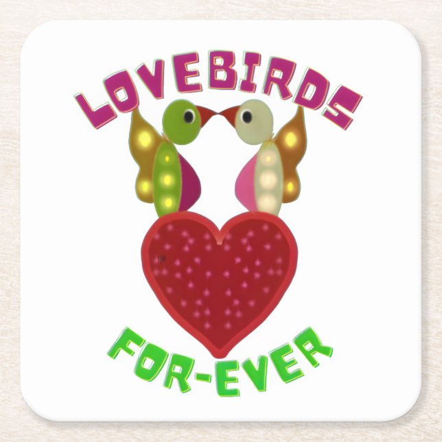  Lovebirds Heart Gift  Square Paper Coaster (Front)