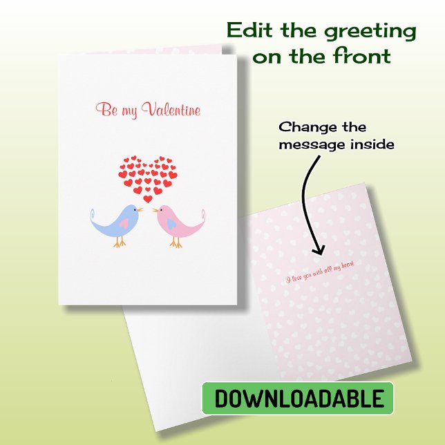 Lovebirds hearts custom text Valentine Holiday Card (Creator Uploaded)