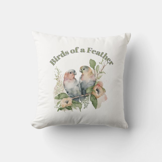 Lovebirds in Pastel Watercolors Cushion (Front)
