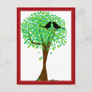 Lovebirds in Tree of Hearts - Spring Time Love Postcard