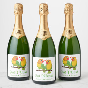 Lovebirds Love Birds Wedding Just Married Sparkling Wine Label