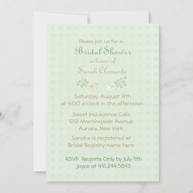 Lovebirds Mint Wedding Bridal Shower Invitation (Front)