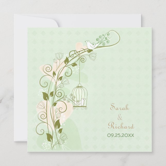 Lovebirds Mint Wedding Invitation (Front)