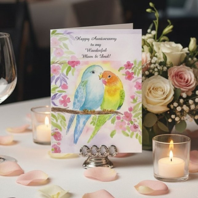 Lovebirds Mum & Dad Happy Anniversary  Card (Creator Uploaded)