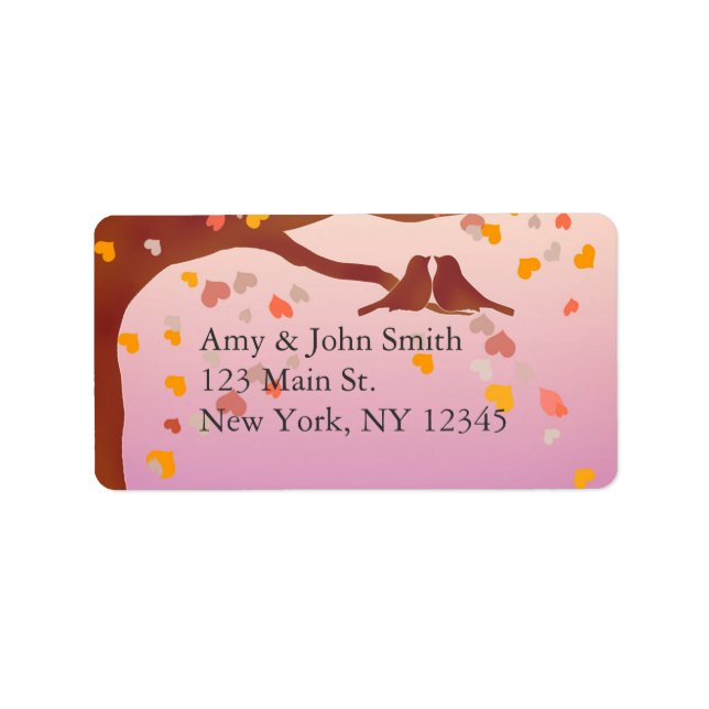 Lovebirds oak tree wedding address labels love1 (Front)