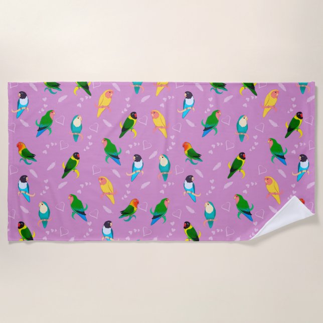 Lovebirds of Rainbow Colours Pattern Beach Towel (Front)