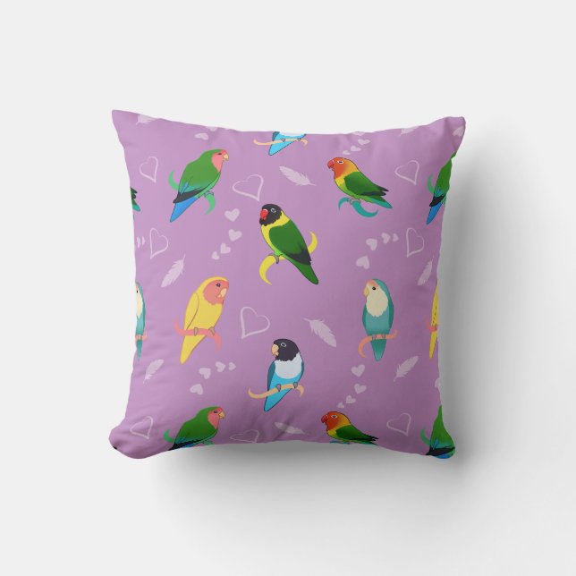 Lovebirds of Rainbow Colours Pattern Cushion (Front)