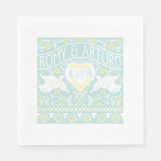 Lovebirds Papel Picado Style Customised Napkin (Front)