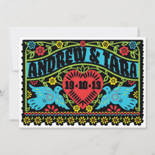 Lovebirds Papel Picado Wedding Invitation