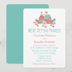 Lovebirds Pink Blue Green Turquoise Wedding Invitation
