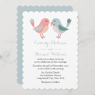 Lovebirds Pink & Blue Wedding Birds Invitation
