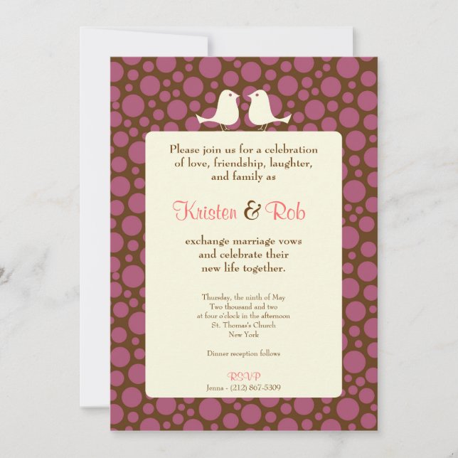 Lovebirds (Polka Dot) Wedding Invitation (Front)