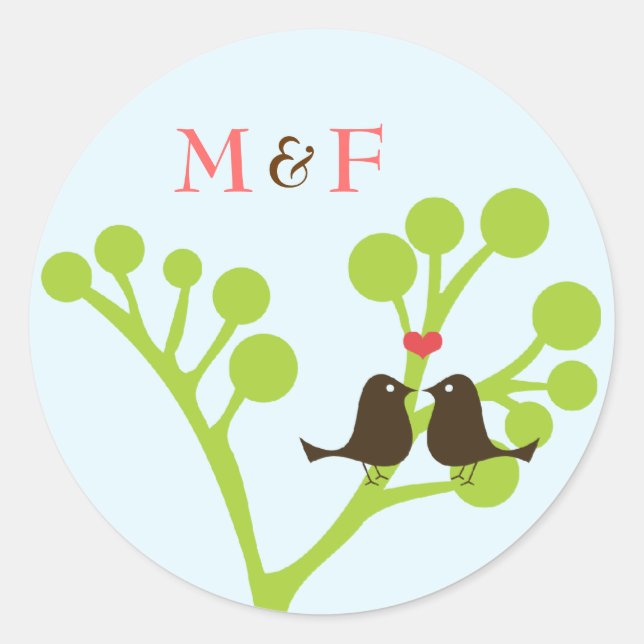 Lovebirds (Powder Blue) Classic Round Sticker (Front)