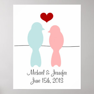 Lovebirds print - customise with names and date