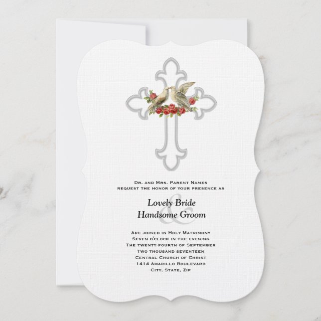 Lovebirds Red Roses Christian Wedding Invitation (Front)
