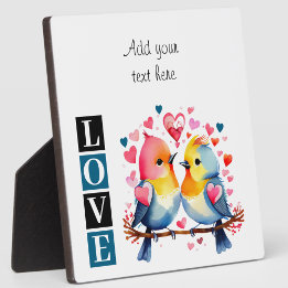 Lovebirds romantic custom text valentine blue plaque