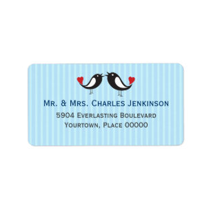 Lovebirds Striped Blue Address Label
