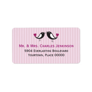 Lovebirds Striped Pink Address Label
