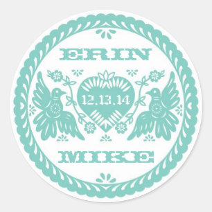 Lovebirds teal 3" round sticker