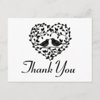 Lovebirds Thank You Black And White Floral Heart