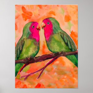 lovebirds, watercolor poster