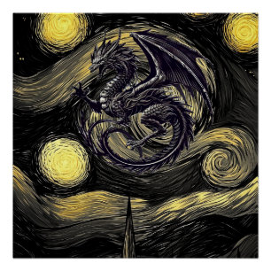 Lovecraftian Night Sky & Wyvern – Dark Fantasy Art Poster