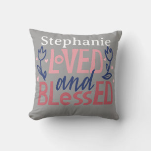 Loved and Blessed Heart Name Cushion