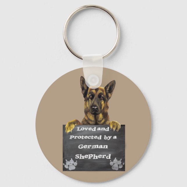 Loved and Protected by a German Shepherd Key Ring (Front)
