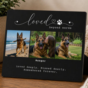 Loved Beyond Words Black Pet Memorial Three Photo Plaque