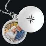 Loved Beyond Words Personalised Photo Locket Necklace<br><div class="desc">Elegant photo locket to keep a lost loved one close. The template is set up for you to add your own photo and you can also edit all of the text if you wish. The wording sits on a semi-transparent border overlay, above your photo. The sample text reads "loved beyond...</div>