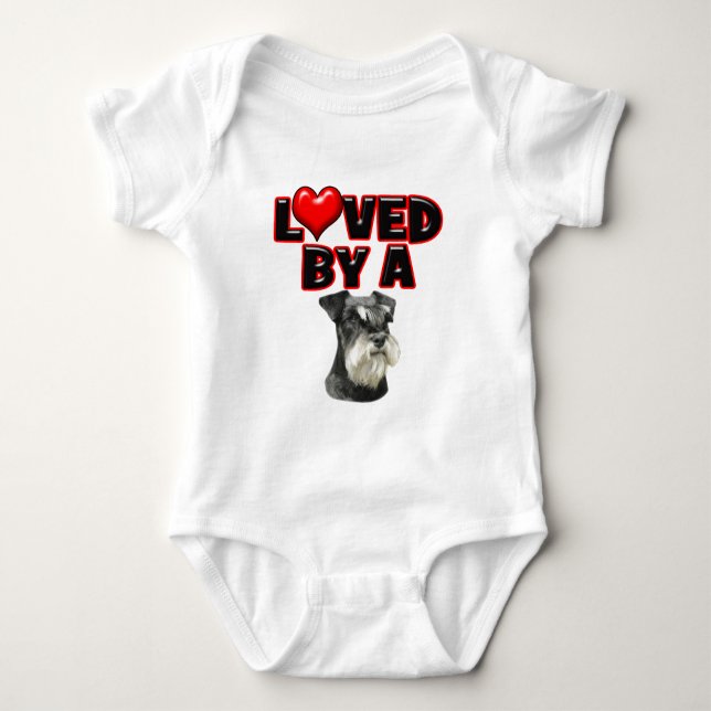 Loved by a Miniature Schnauzer Baby Bodysuit (Front)