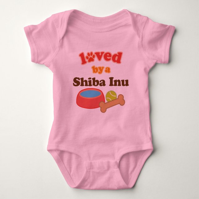 Loved By A Shiba Inu (Dog Breed) Baby Bodysuit (Front)
