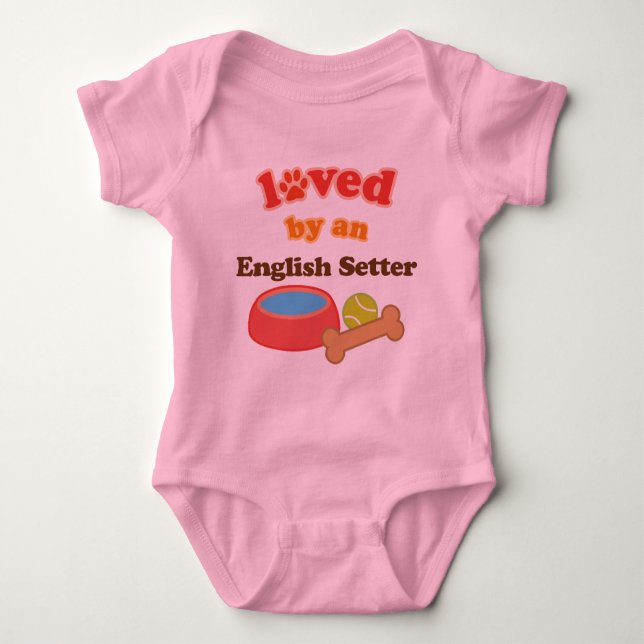 Loved By An English Setter (Dog Breed) Baby Bodysuit (Front)