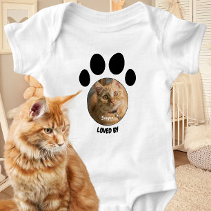 Loved By Cat Gender Neutral Custom Pet Photo Paw Baby Bodysuit