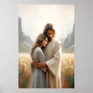 Loved by Him Jesus Hugging Woman Healing Embrace J Poster