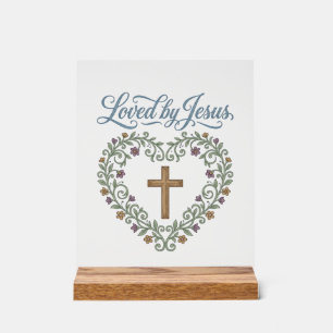 Loved by Jesus Floral Cross Christian T-Shirt Desi Acrylic Sign