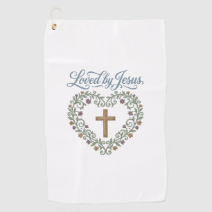 Loved by Jesus Floral Cross Christian T-Shirt Desi Golf Towel