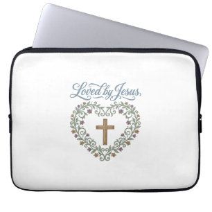 Loved by Jesus Floral Cross Christian T-Shirt Desi Laptop Sleeve