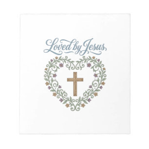 Loved by Jesus Floral Cross Christian T-Shirt Desi Notepad