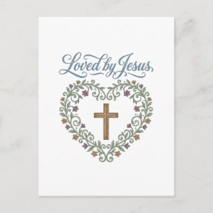 Loved by Jesus Floral Cross Christian T-Shirt Desi Postcard