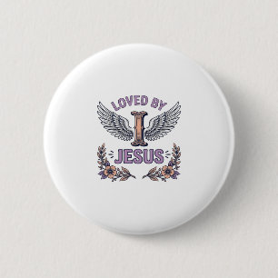 Loved By Jesus Vintage Christian Floral T-Shirt De 6 Cm Round Badge